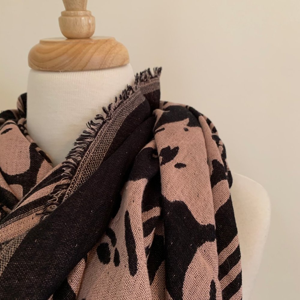 pink and black floral scarf